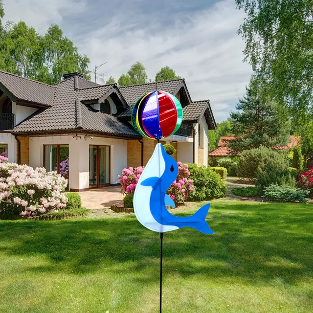 Kreatív Kovácsoltvas Delfin Szélmalom Aranyos Színű Óceáni Halak Divatkert Otthoni Dekoráció - Image 5