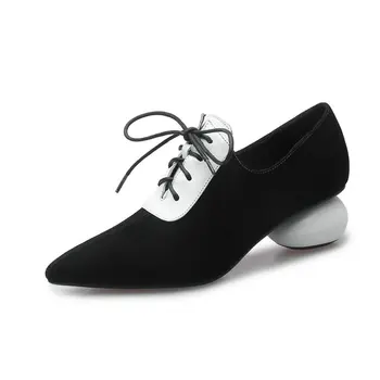 

high quality genuine leather high heels brand fashion casual women high heel shoes British style women heels shoes