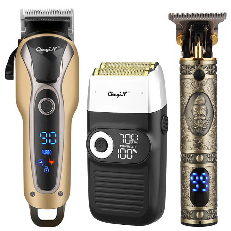 Professional Barber Hair Clipper Trimmer Men Rechargeable Electric Finishing Cutting Machine Beard Shaver Cordless LCD Display