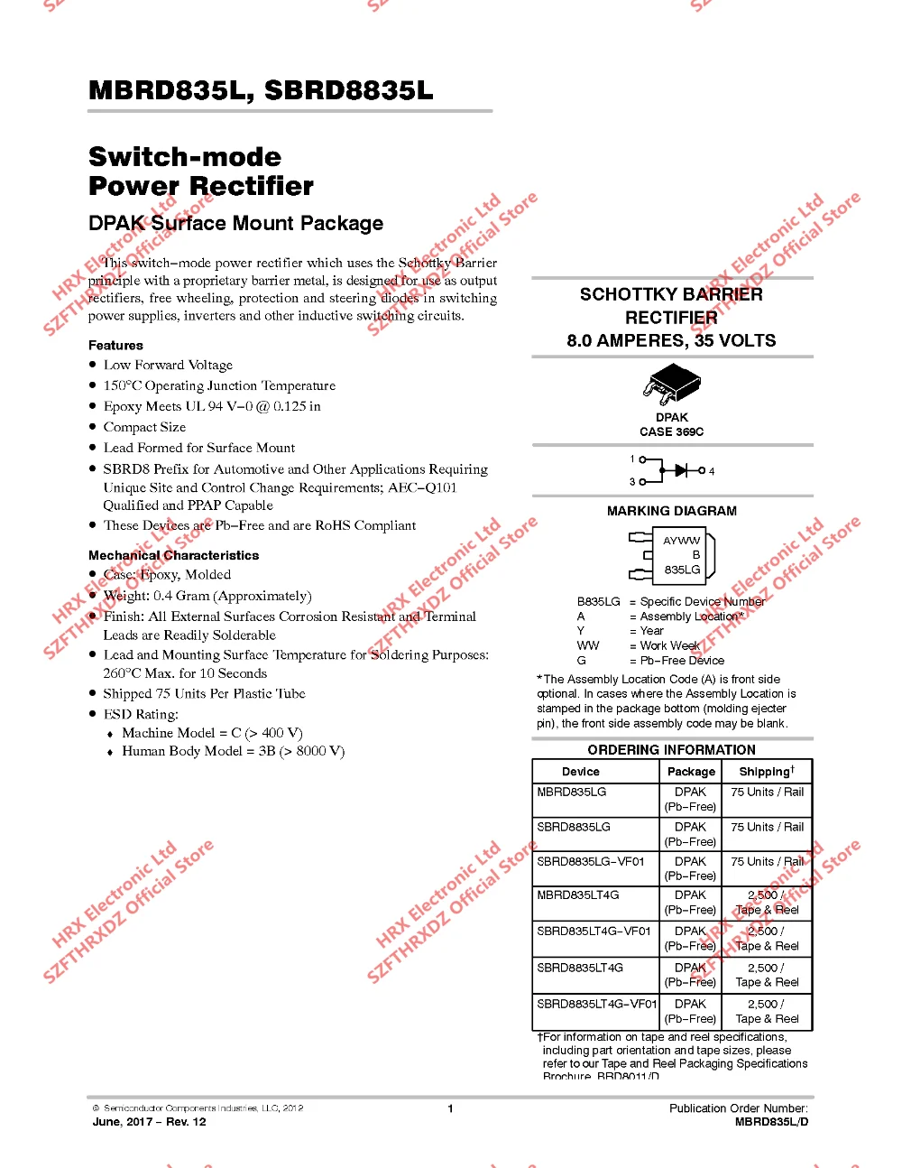 MBRD835LT4G 835LG TO252 MBRD835LG B835LG TO-252 диод Шоттки и выпрямитель 8A 35 в 2500 шт/катушка