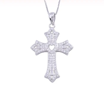 

Hollow Heart Big Zircon Cross Female Pendants 925 Sterling Silver Necklaces For Women Christ Collar Fashion Jewelry