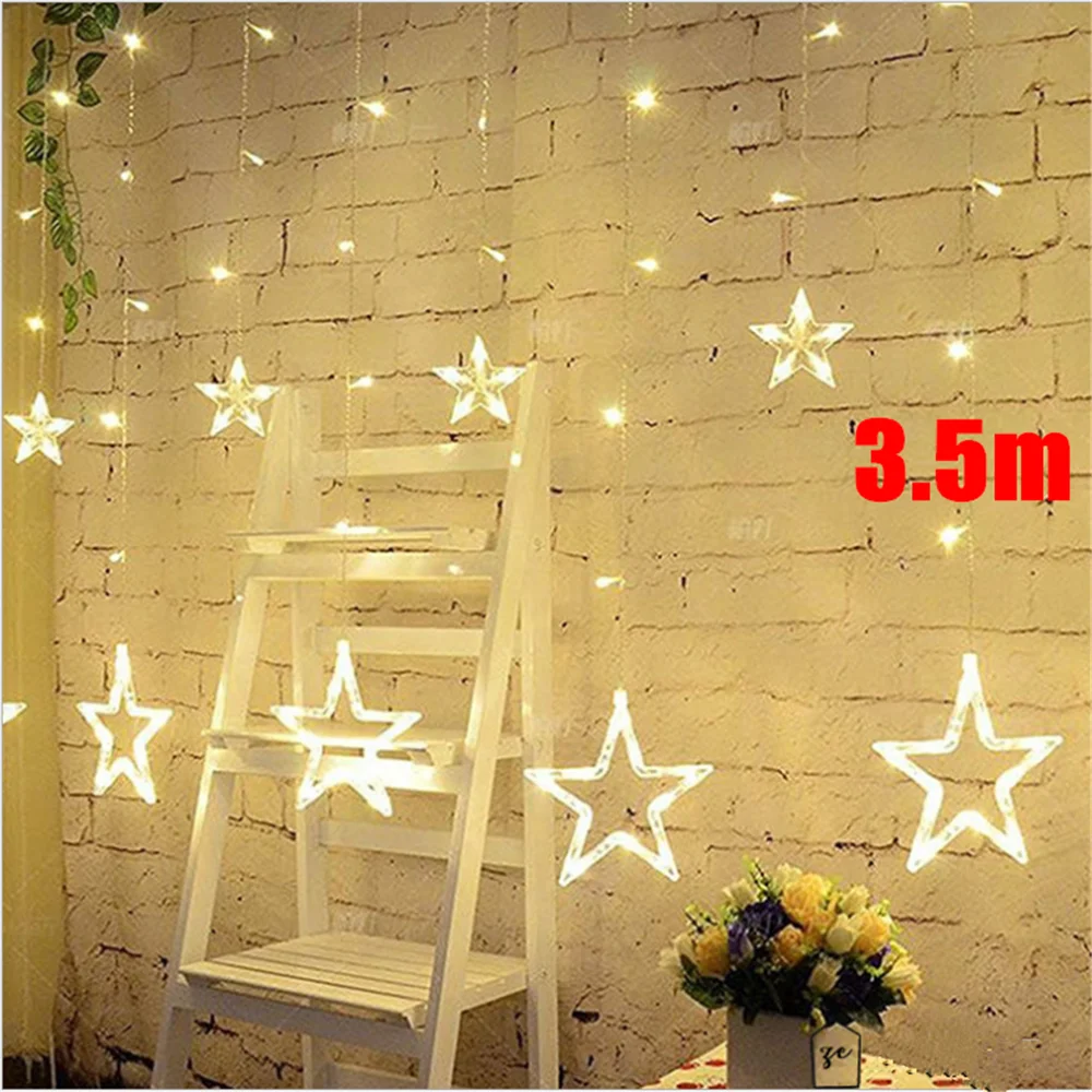 

3.5m 138 LED String Lights Fairy Pentagram Star Curtain Light IP44 For Wedding Holiday Party Window House Indoor/Outdoor Decor