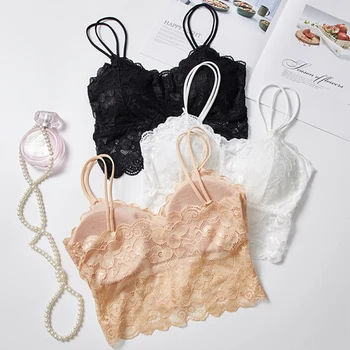 

Women Sexy Vest Chest Padded Tank Tops For Women Wearing Fitness Underwear Lace bralette crop top Ladies