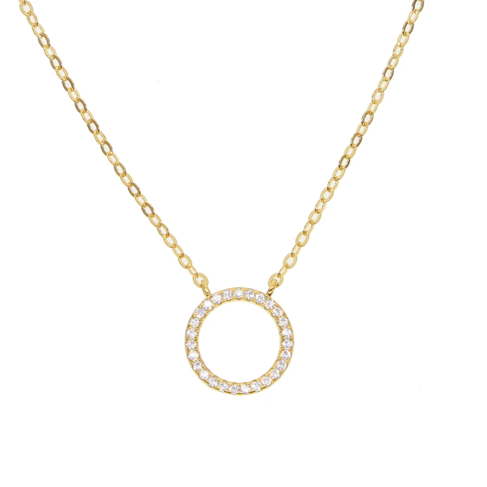 factory promotion 100% 925 sterling silver simple geomtric design micro pave cz circle round pendant necklace | Украшения и