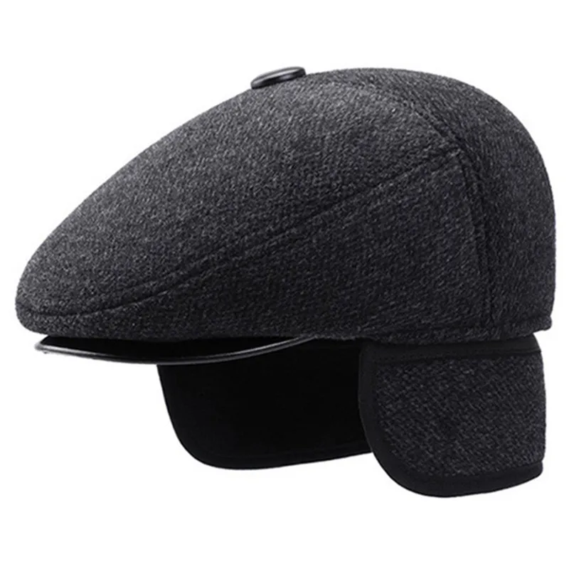 XdanqinX 2024 Winter New Men's Hat Woolen Thick Warm Berets With Earmuffs Male Bone Dad's Hat Trucker Winter Plush Fluff Hats 3