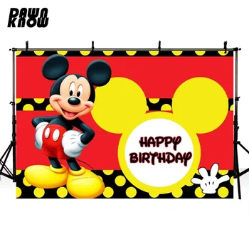 

DAWNKNOW Cartoon Mickey Photography Background Child Birthday Party Yellow Photocall Photo Shoot Backdrop Baby Customize lv2460