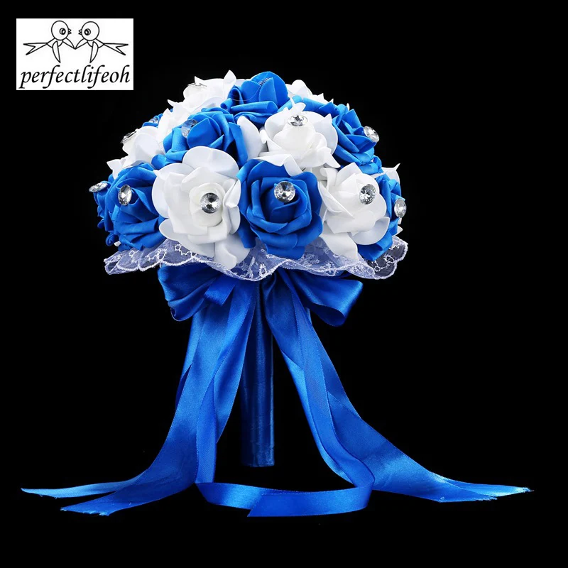 Wedding Bouquet Handmade Artificial Flower Rose Blue and White for Wedding wedding bouquets artificial rose flowers