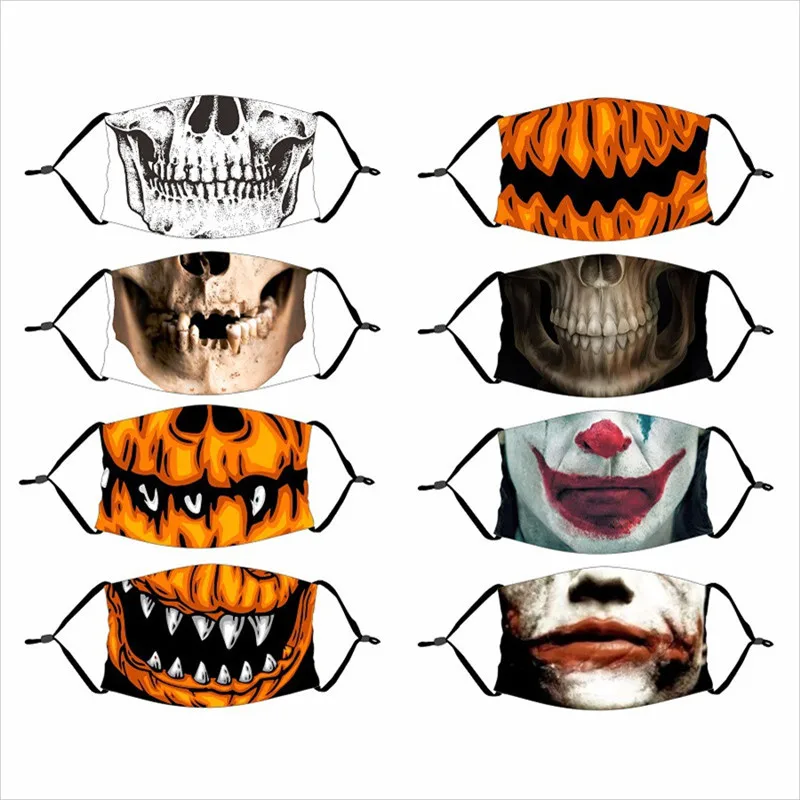 

Halloween Cosplay Polyester Silk Face Mask Pumpkin Breathable Cycling Masks 3 Layers washable Facial Covers Mascaras