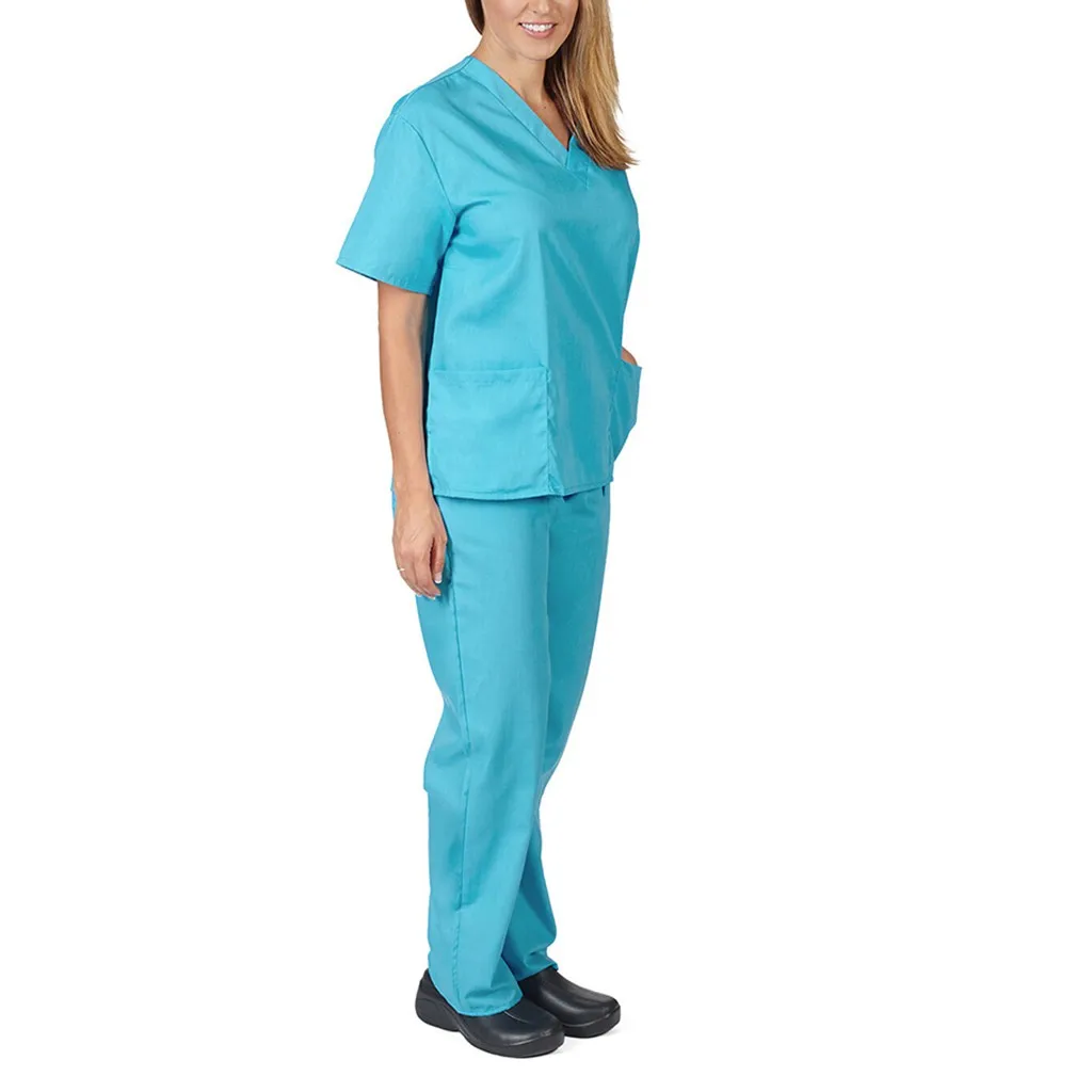 Nurse Uniform Men Women Short Sleeve V-neck Tops+Pants Nursing Working Uniform Set Suit D91023