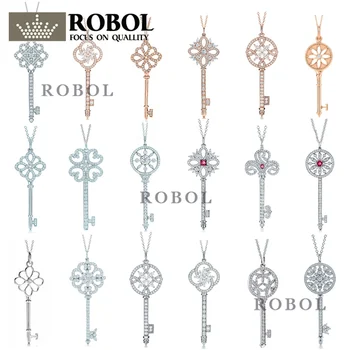 

Original 925 Sterling Silver TIF Classic Key Necklace Chain with Original Engraved Woman Jewelry Gift Free Shipping Wholesale
