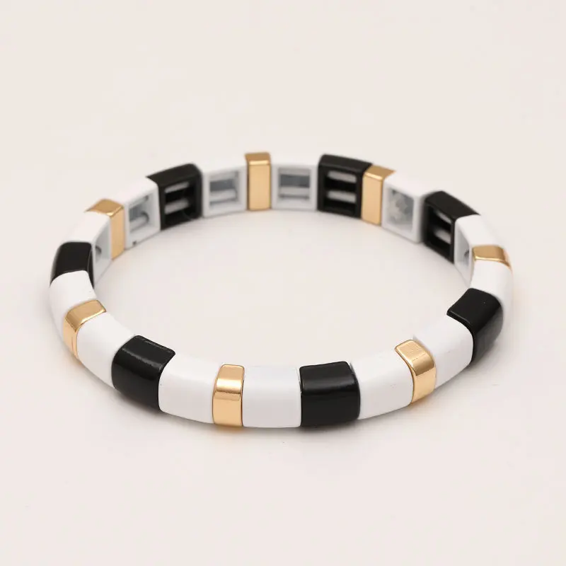 Эмалированные растягивающиеся браслеты для женщин Armbandjes Dames Pulsera Masculina Радужная плитка Barcelet золотой браслет из бисера мужские Подарочные ювелирные изделия - Окраска металла: HDB038-9