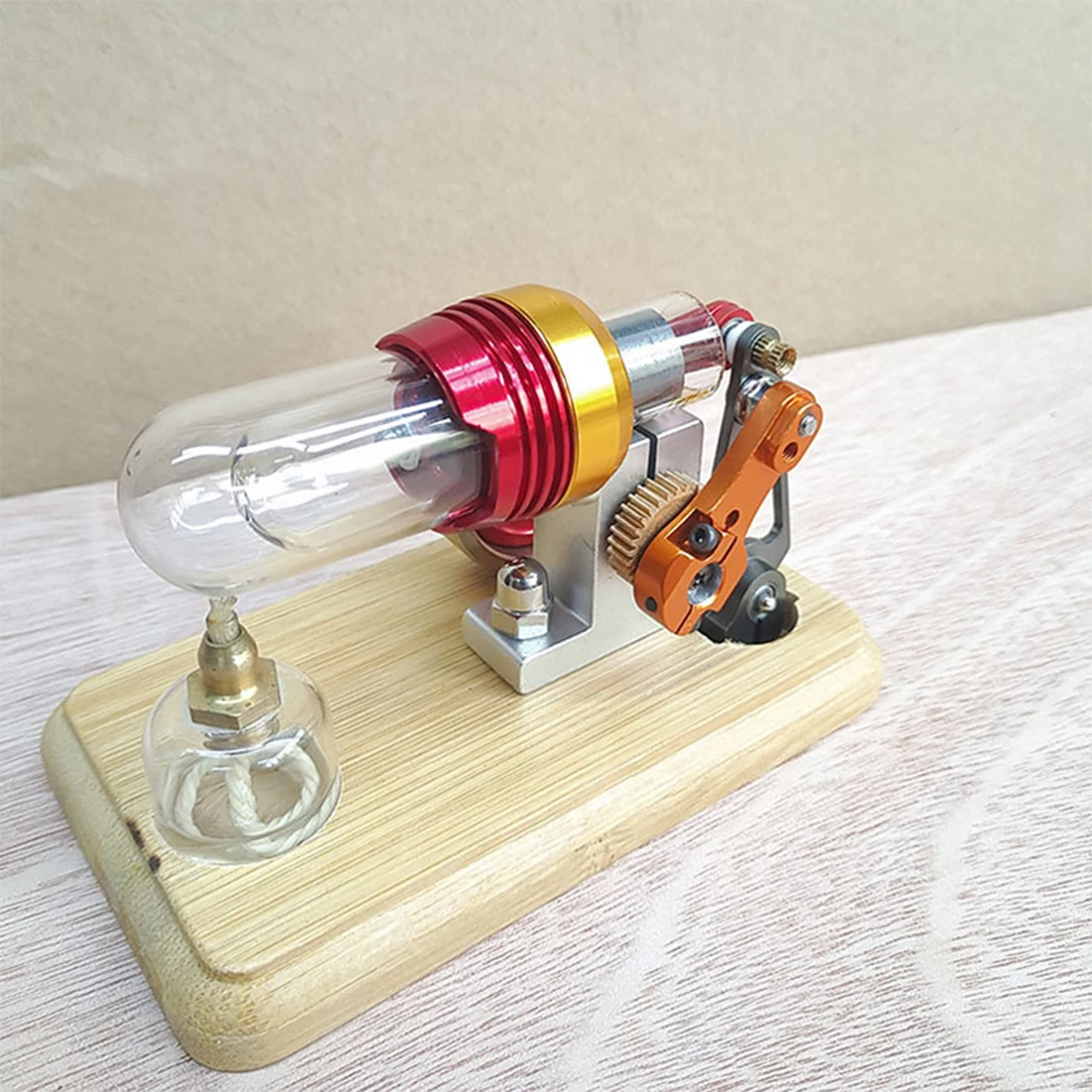 DIY шток одноцилиндровый микро Стирлинг Модель двигателя с деревянным основанием