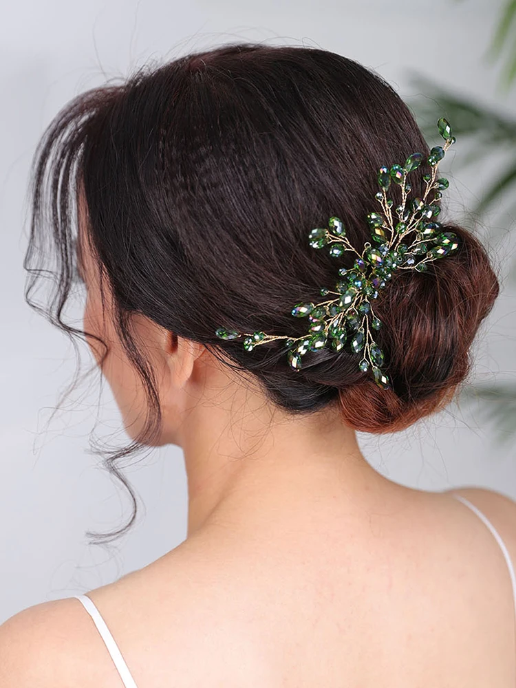 Bohemian Green Hair comb Purple Headpieces Blue Red Hair pins Crystal Jewelry tiara Wedding Bridal Accessories