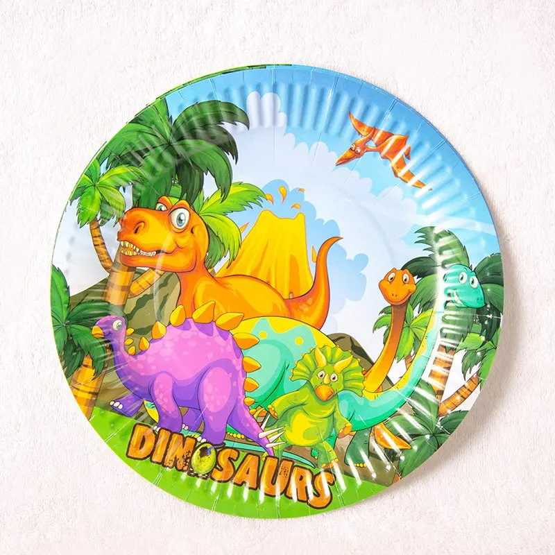 Volcano Dinosaur Tableware Set Kids Birthday Baby Shower Cartoon Kids' Party Decor Favor Supplies - Цвет: 10pcs Volcano 7i-pla