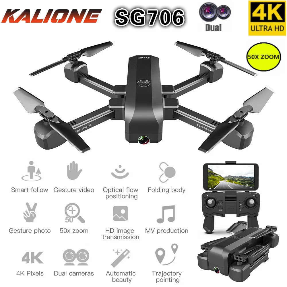 Drones com Câmera Botão de Retorno Drone Professional 50x Zoom hd Wifi Fpv Quadcopter Fluxo Óptico um Selfie Dron Sg706 rc 4k
