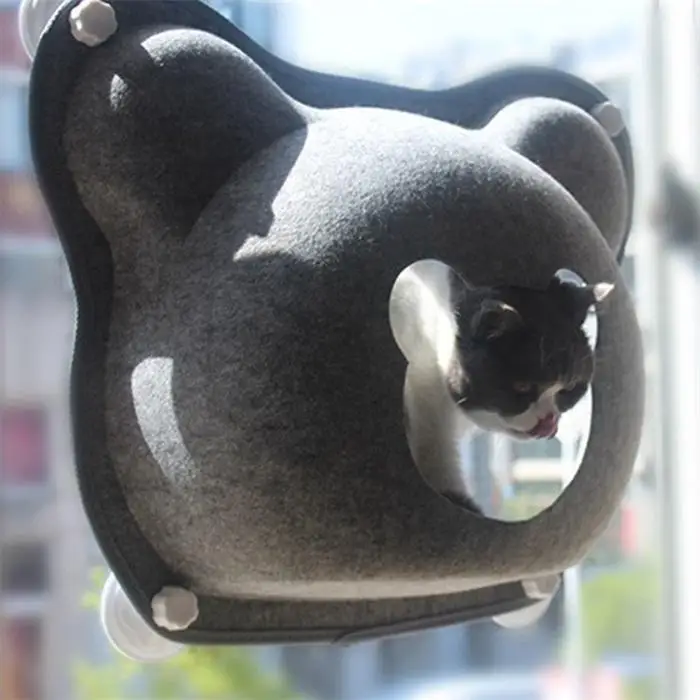 Cat Bed Hammock Sucker Window Glass Hanging Crescent Shape, Bear Shape Nest Felt Mat Pet Accessories 15KG