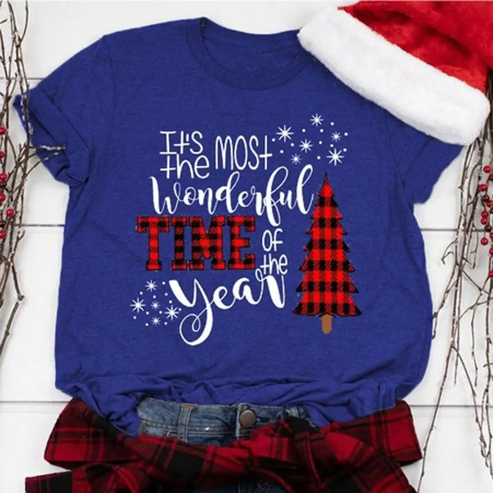 Женская футболка в клетку на Рождество 2021 модная Милая с графическим рисунком