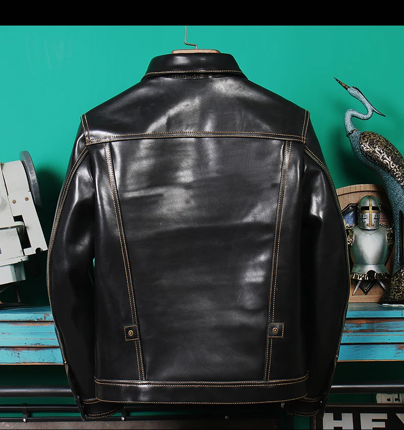 CC SHop horseskin men leather jacket Classic casual black leather coat
