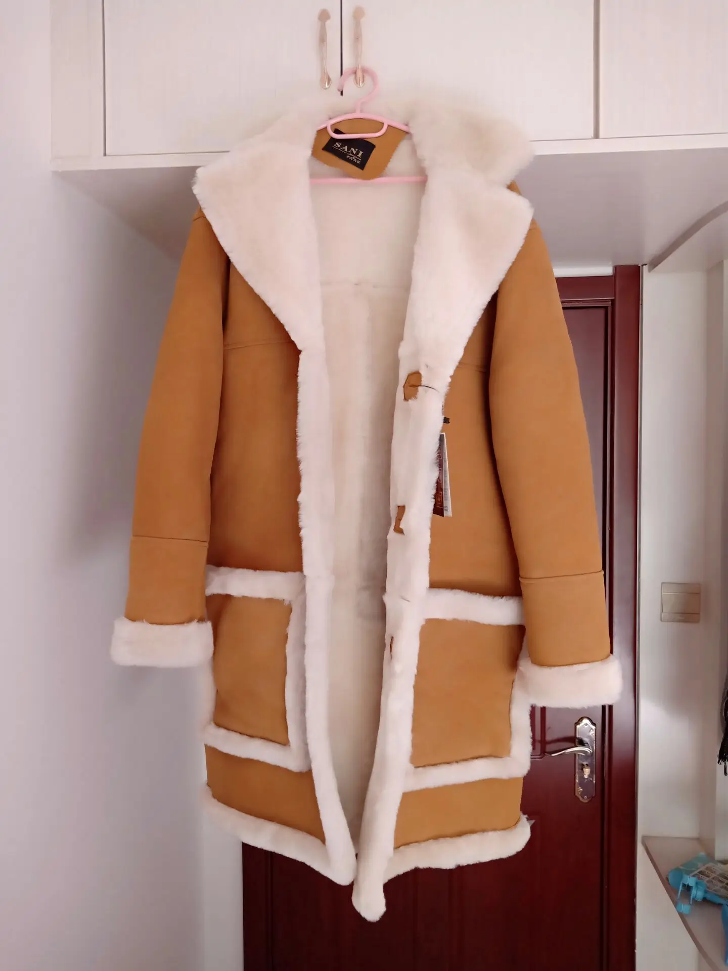 Sani, оригинальное Экологичное пальто из овчины, Мужское пальто, длинный отрезок, однобортная куртка из натуральной кожи, мужской костюм из натурального меха