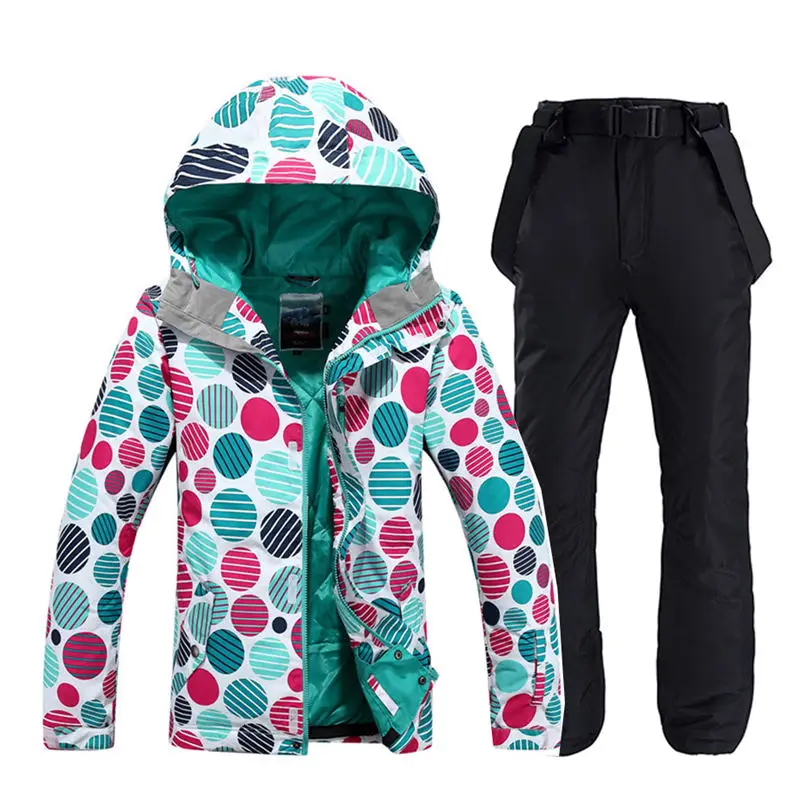 Женская зимняя одежда, уличная спортивная одежда, комплекты для сноубординга, водонепроницаемые ветрозащитные лыжные куртки и зимние штаны с поясом - Цвет: Pic Jacket and Pant