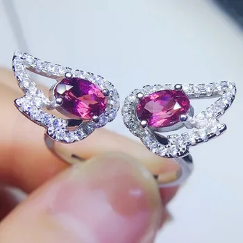 

Per jewelry Natural real pyrope wing style ring Free shipping 4*6mm 0.6ct*2pc gemstone 925 sterling silver Fine jewelry Q2042135