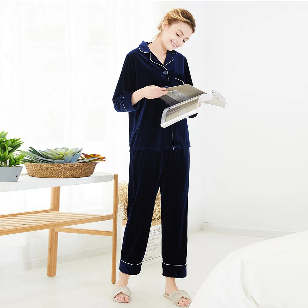 Бархатные пижамы с длинным рукавом, осенние женские зимние пижамные комплекты, бархатная Пижама, одежда для сна, пижамы размера плюс XL 2XL, комплект ночного белья 9,4