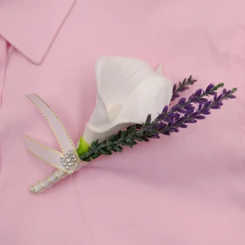 

5Pieces Wedding Groom Boutonniere Handmade White PU Calla Lily Flower Party Prom Conference Corsages Man Suit Brooch Accessories