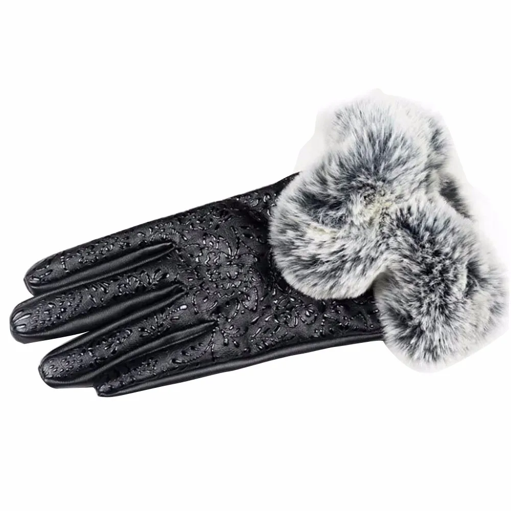 Женские перчатки из искусственного меха кролика толстые теплые зимние перчатки из искусственной кожи с сенсорным экраном водонепроницаемые весенние рождественские подарки Guantes