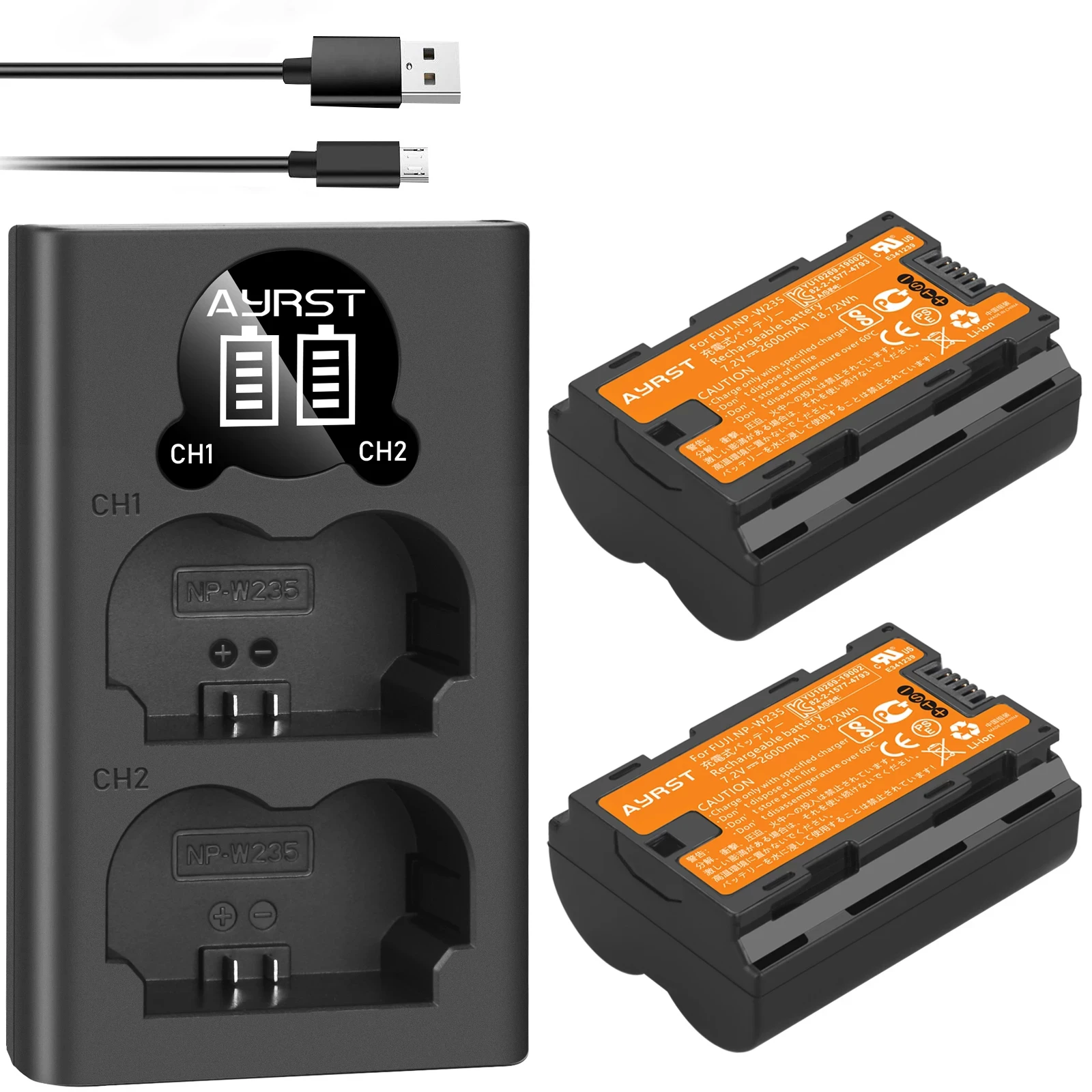 Batteria Li-Ion 2000 MAh O Caricabatterie Doppio USB Per Fujifilm NP-W235, X-T4, X-T5, BC-W235