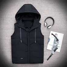 Осень и зима плюс бархат толстый хлопок жилет Мужское пальто без рукавов с капюшоном корейский стиль тренд красивый Приталенный жилет
