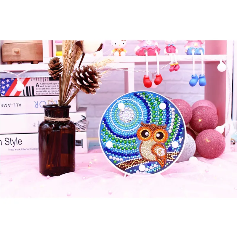 

LED Diamond-lamp Owl Pattern DIY Luminous Round Circle Frame Night-light Home Decoration On the Table Birthday Gifts ZXD023