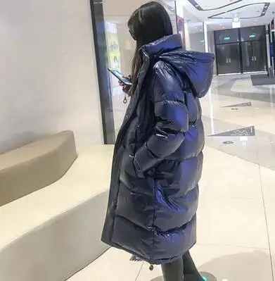 Blue hairless collar Зимний пуховик женская верхняя одежда длинный с капюшоном утепленный яркий большой меховой воротник белый утиный пух пальто женские куртки - Цвет: Blue hairless collar