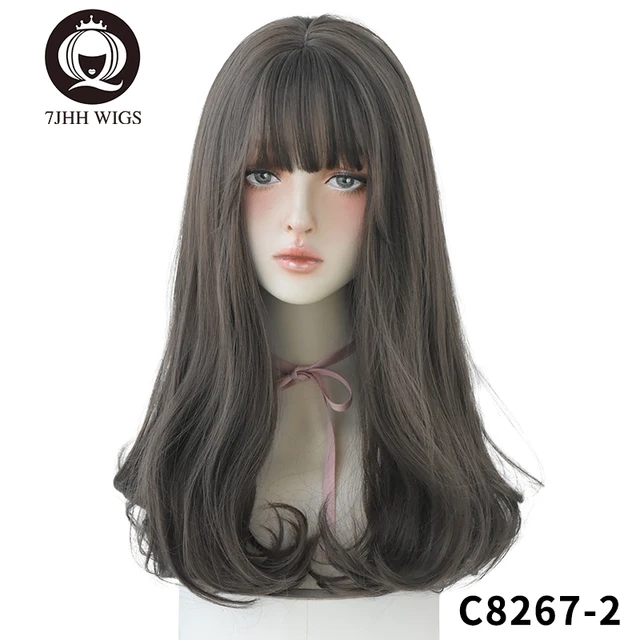 7JHH WIGS Light Brown Wig For Women With Fringe Fashion Heat Resistant Mid-Length Synthetic Wig C8267-2