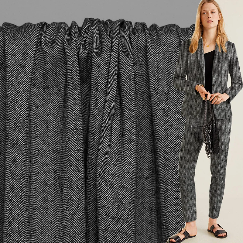 The Cloth Japanese Yarn Dyed Herringbone Wool Fabrics 100%Wool Materials Autumn Women Suits Pants Sewing Cloth Freeshipping