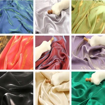 

Colored glaze silk satin gradient fabric bright silky delicate high sag highend clothing wedding bright surface fabric wholesale