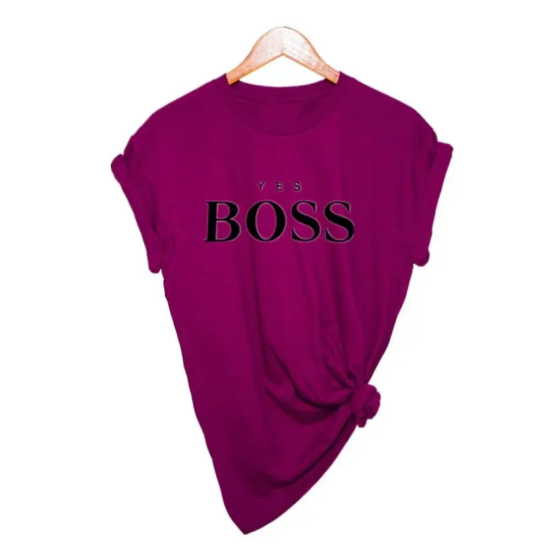 Yes футболка с надписью Boss, женская футболка с коротким рукавом и круглым вырезом, свободная футболка, летняя женская футболка, топы, Camisetas Mujer