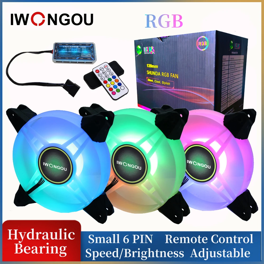 IWONGOU RGB вентилятор Halo Aura Sync 6 Pin 120 мм контроллер вентилятора ПК ARGB 12 В охлаждающий
