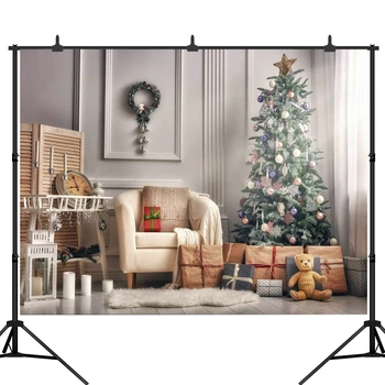 

Photography Backdrops Christmas Tree Fireplace Gift White New Year Professional Background Pictures For Photo Studio