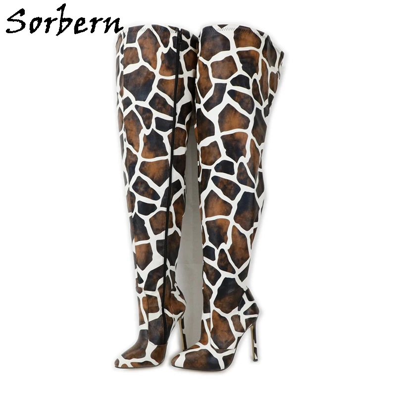 

Sorbern Custom Wide Thigh Boots Women Giraffe Style Crotch High Long Boots Ladies Boot High Heels Pointed Toe Animal Print