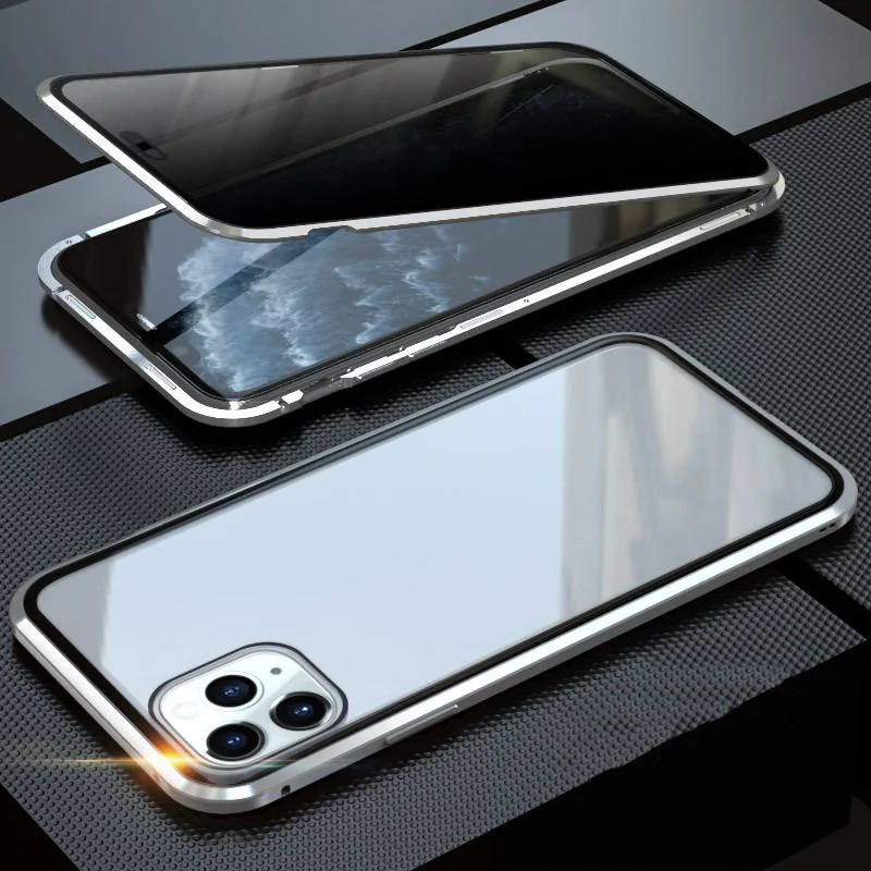Серебристый Для iPhone 11 Pro MAX анти-писк чехол для телефона Магнитная Адсорбция двустороннее стекло все включено крышка - Цвет: Серебристый