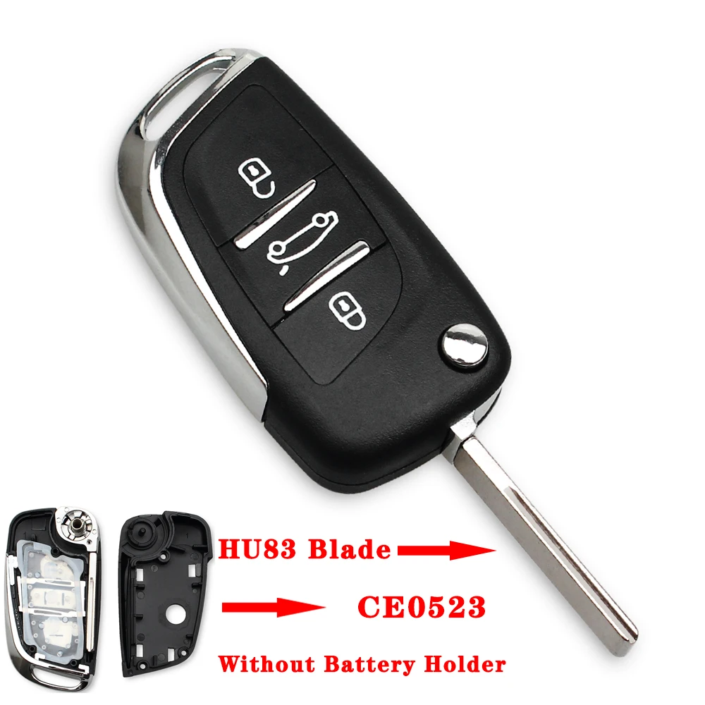 KEYYOU CE0523 2/3 Кнопка модифицированный Флип складной Автомобильный ключ чехол для peugeot 306 407 807 партнер для Citroen VA2/HU83 Blade - Цвет: 3BT HU83 CE0523