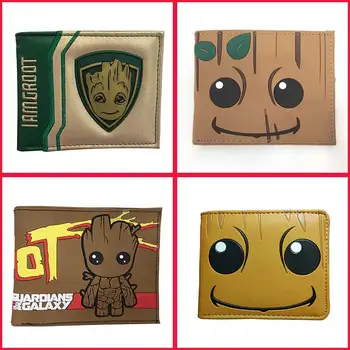

Cartoon Groot Wallet Leather Purse Anime Cosplay Card ID Holders Slot with Zipper Coin Pocket Kids Gift Short Wallets