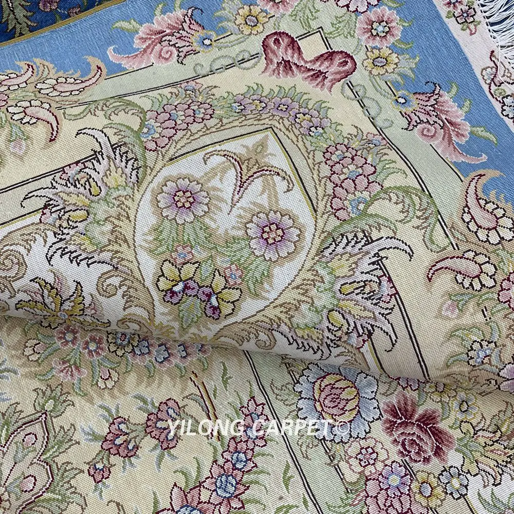 Yilong 10'x14 'ручной работы Турция Hereke ковры медальон синий персидский шелковые ковры(ZQG369A