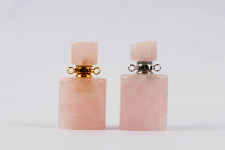 BOROSA Stone Perfume Bottle Pendant 3Pcs Amethysts Rose Quartzs Gems Essential Oil Bottle Connector for Necklace Wholesale Gift