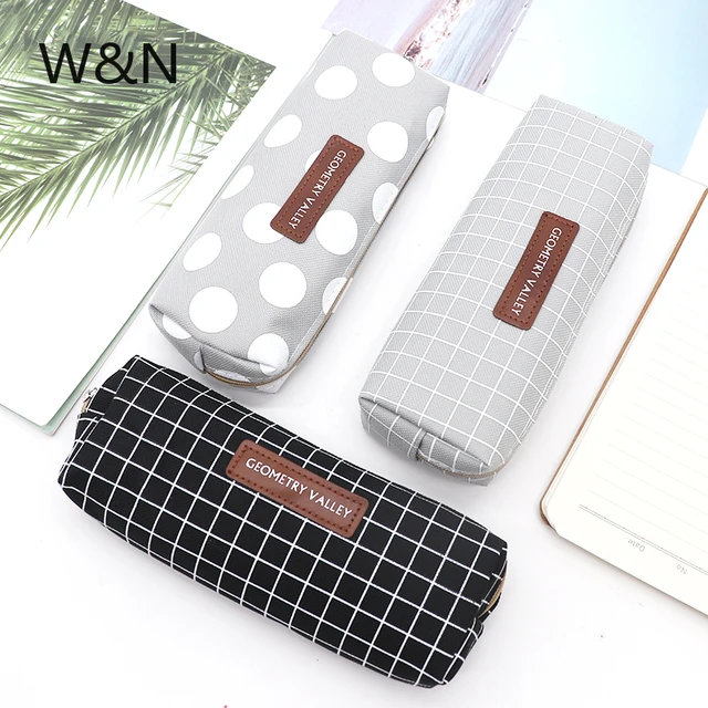 Pencil Case Stationery Bag Pen Holder School Supplies Office College  Student Girl BagChristmas Gift White Plaid Stationary Pouch