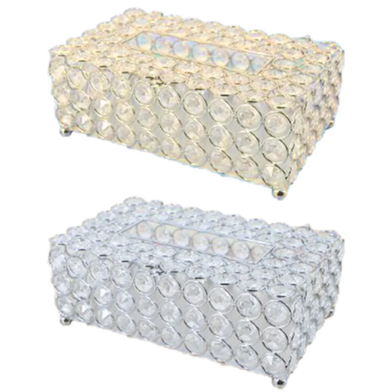 

Crystal Tissue Box Simple Home Living Room Coffee Table Drawers Desktop Napkin Storage Box Creative Car Living Room Gold+Silver