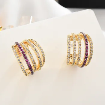

Hipster Golden Multilayer Round Crystal Earrings Luxury S925 Needle Earring Colored Zirconium Simple Ear Jewelry Bohemia