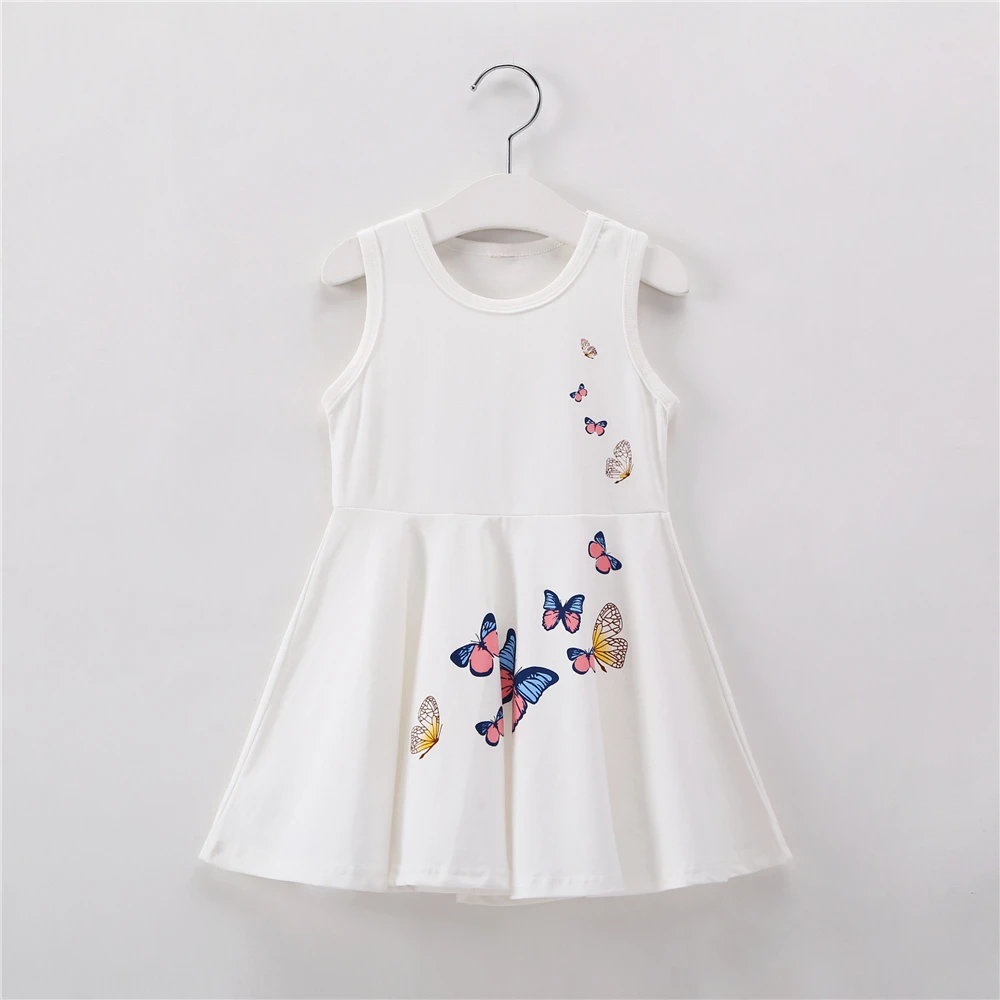 Детские платья для девочек от 2 до 7 лет Летнее белое платье принцессы на день рождения одежда из хлопка для малышей Детское платье с бабочками без рукавов