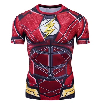 

kids Marvel Superhero Tights short Sleeve Shirt Batman Superman Captain America The Flash 3D Fitness MMA Rashguard T shirt