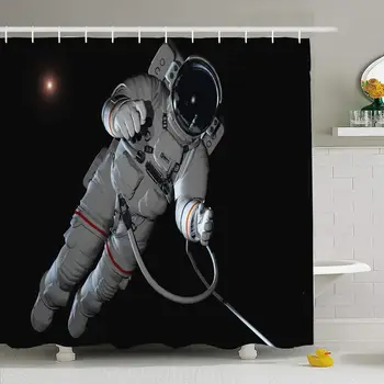 

Shower Curtain Set with Hooks 60x72 Astronaut Future Cosmonaut Cosmos Outer Space in Science Globe Sunrise Spaceman Technology